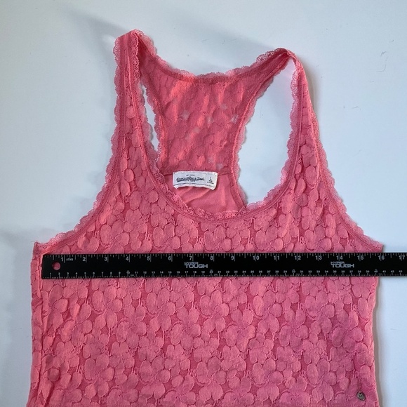 Abercrombie & Fitch Floral Lace Racerback Crop Top Sz L Pink Y2K Coquette Cami - Picture 5 of 6